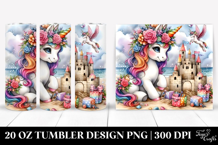 Colorful Baby Unicorn Building a Sandcastle. 20 Oz Tumbler