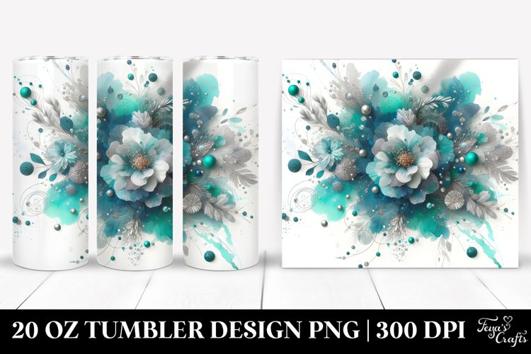 Colorful Cyan Watercolor Particles with Silver Foil | 20 oz example image 1