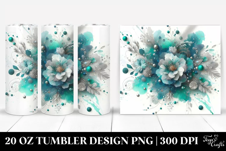Colorful Cyan Watercolor Particles with Silver Foil | 20 oz
