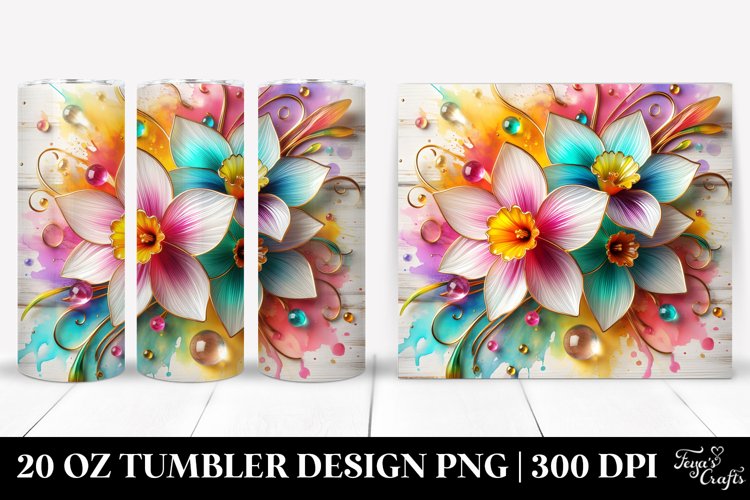 20 Oz Tumbler Sublimation | Colorful Narcissus Watercolor
