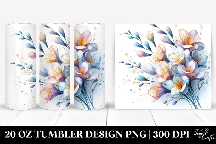 Shiny Freesia Watercolor Tumbler Design | 20 oz Tumbler
