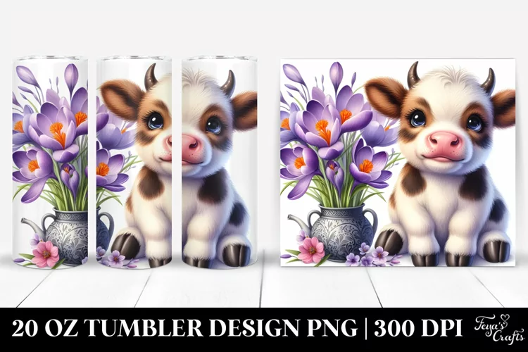 Cute Highland Cow Floral Ornament | 20 Oz Tumbler