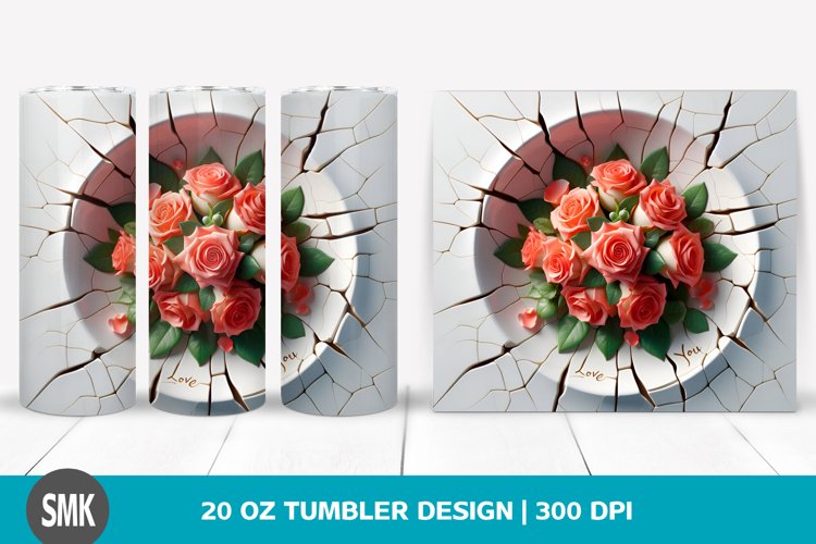 Cracked Ceramic Wall Roses Bouquet | 20 oz Tumbler