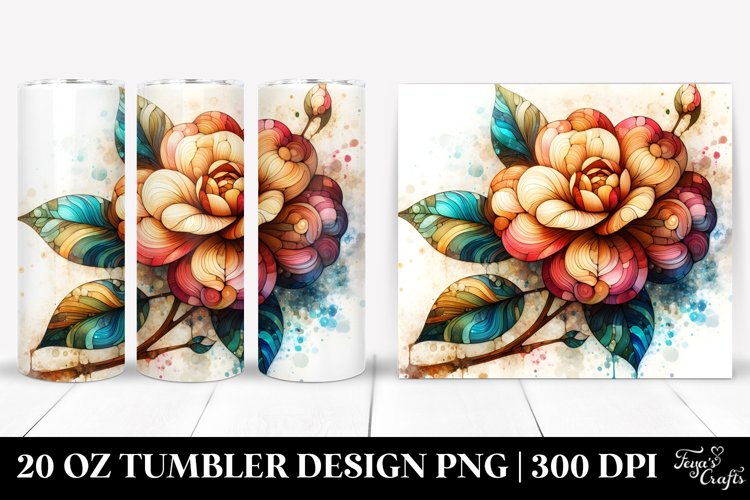 Abstract Stained Camellia Wooden | 20 oz Tumbler example image 1