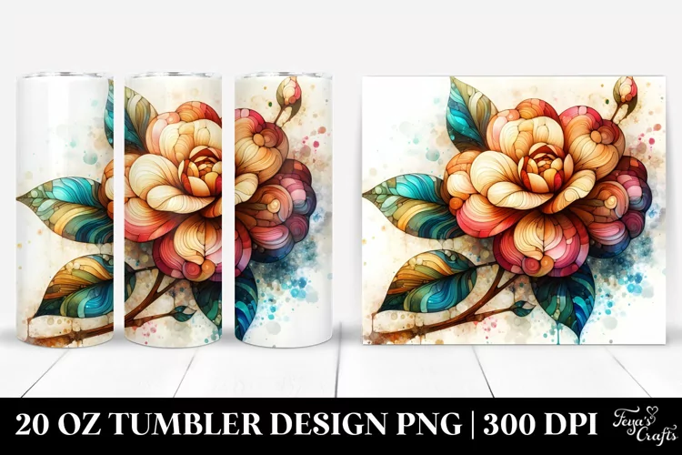 Abstract Stained Camellia Wooden | 20 oz Tumbler
