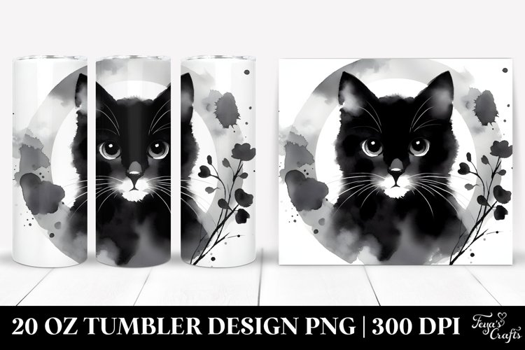 Simple Black Cat Watercolor Tumbler