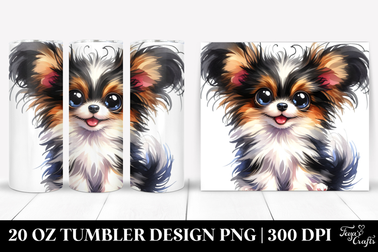 Cute Baby Papillon, Watercolor 20 Oz Tumbler