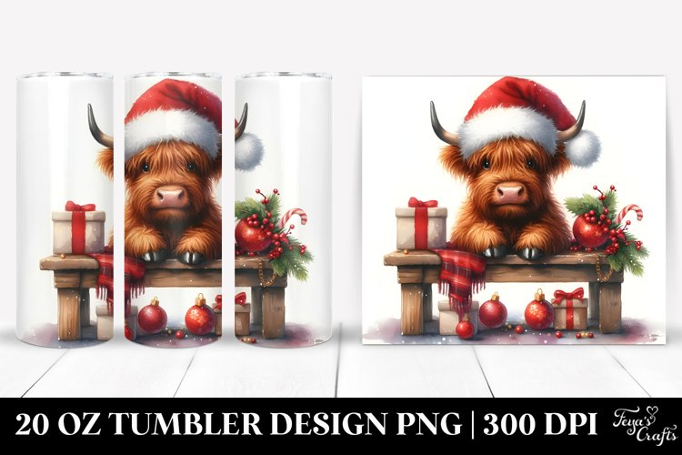 Highland Cow Peeking Over Table 20 Oz Tumbler example image 1