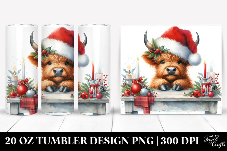 Highland Cow Peeking Over Table 20 Oz Tumbler example image 1