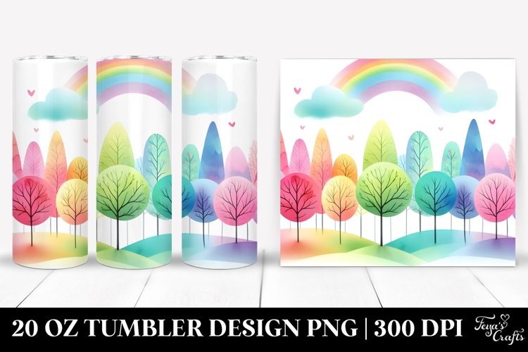 Serene Rainbow Trees, Simple Pastel | 20 Oz Tumbler example image 1