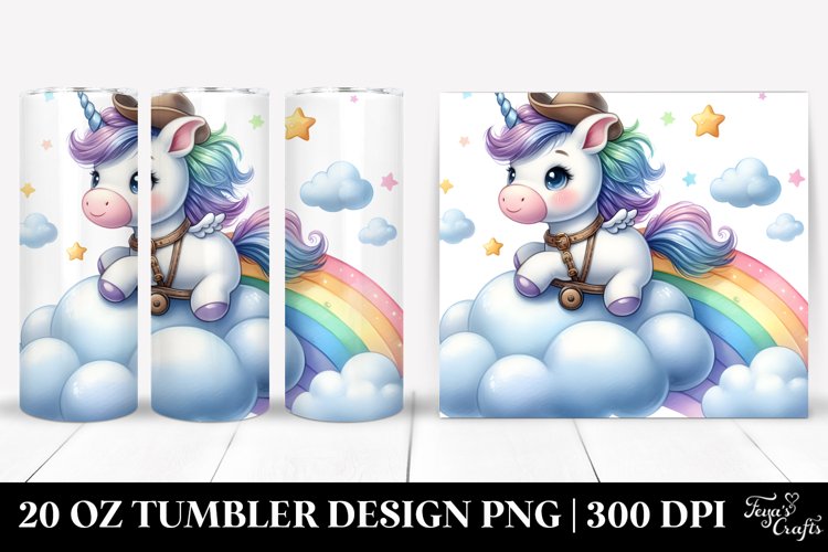 Watercolor Baby Unicorn Cowboy | 20 Oz Tumbler example image 1