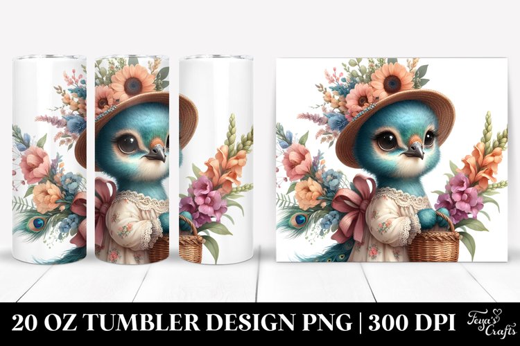 Boho Baby Peacock with Flowers | 20 Oz Tumbler example image 1