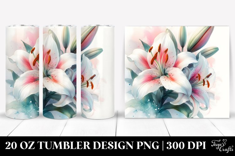 Vibrant Lily Watercolor Image | 20 oz Tumbler example image 1