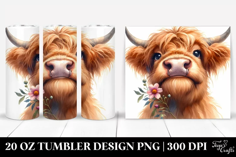 Highland Cow Portrait with Big Eyes | 20 oz Tumbler