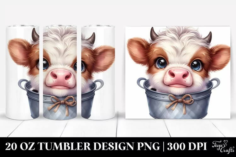Smiling Baby Highland Cow in Recipient, PNG