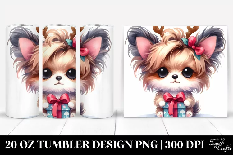 Crazy Baby Papillon with Reindeer Horns, PNG