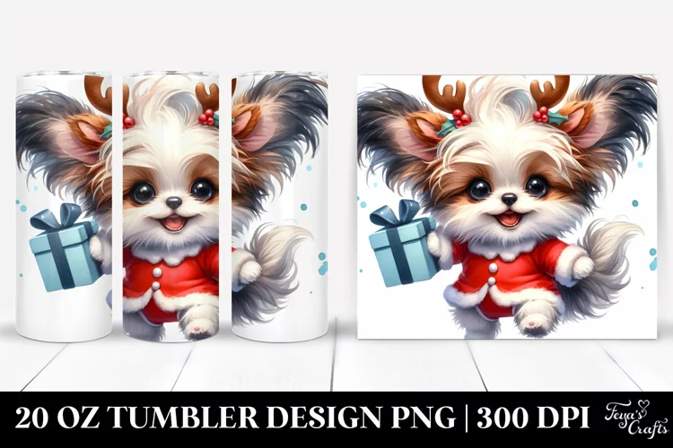 Baby Papillon with Reindeer Horns PNG