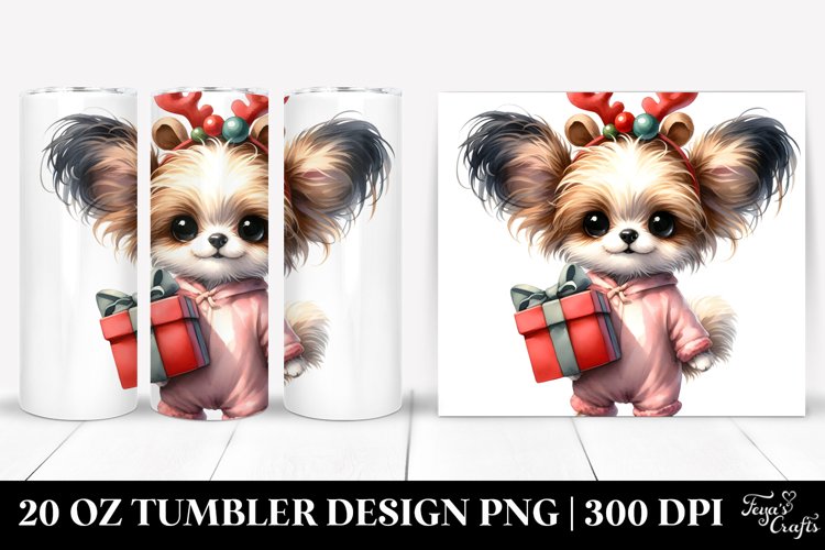 Crazy Baby Papillon with Reindeer Horns, PNG example image 1