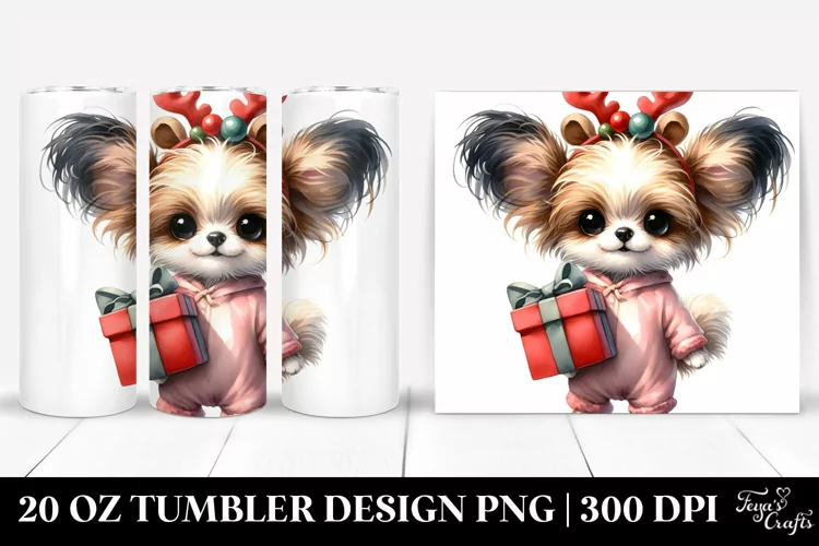 Crazy Baby Papillon with Reindeer Horns, PNG