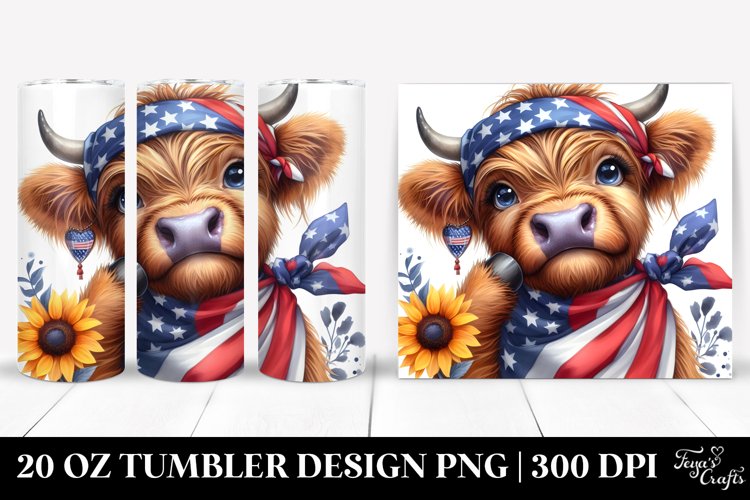 Confused Highland Cow in USA Bandana | 20 oz Tumbler