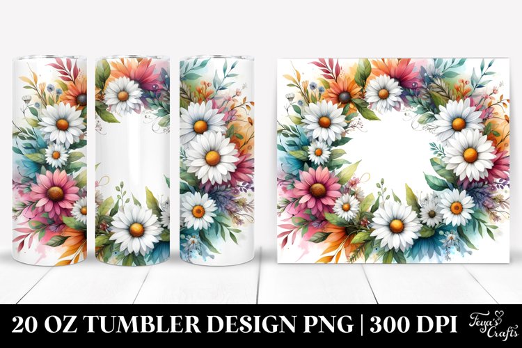 Vibrant Abstract Whreath with Daisy | 20 oz Tumbler example image 1