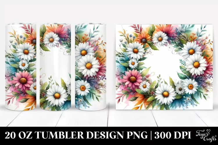 Vibrant Abstract Whreath with Daisy | 20 oz Tumbler