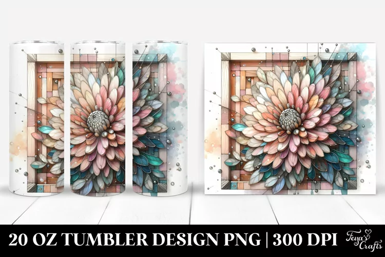 Abstract Stained Chrysanthemum, Watercolor 20 Oz Tumbler