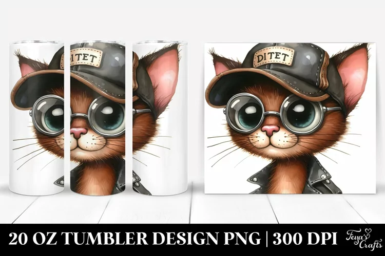 Cat in Biker Hat | 20 Oz Tumbler