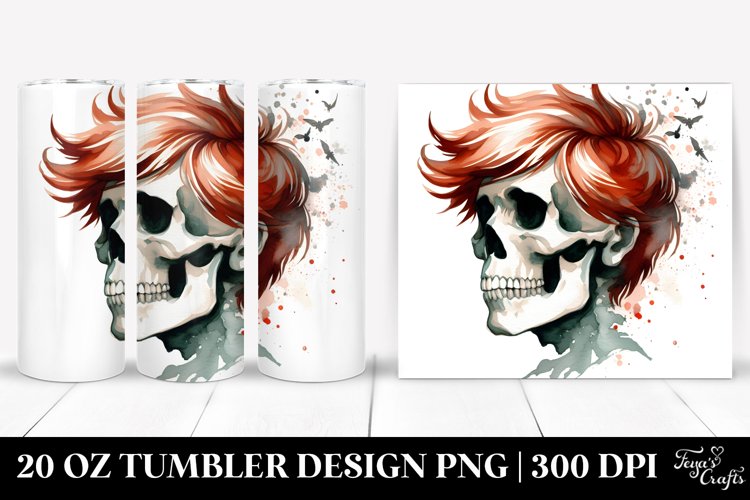 Watercolor Retro Halloween Skull Hair | 20 oz Tumbler