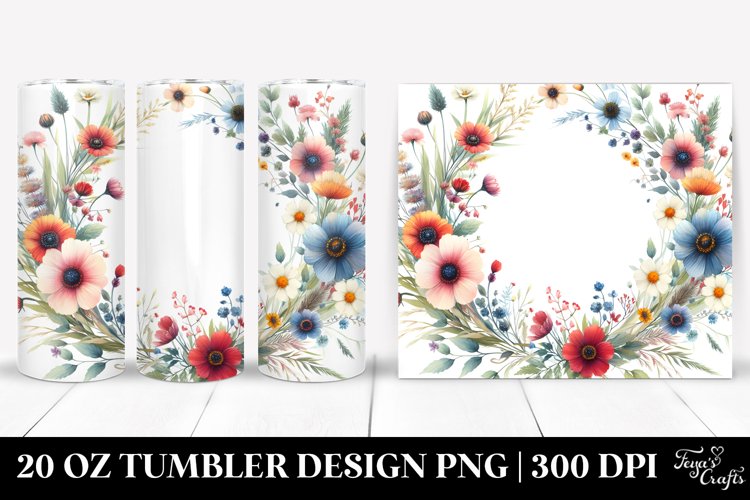 Centered Wild Flowers Colorful Frame Tumbler example image 1