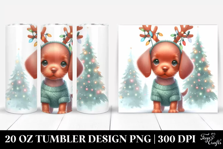 Baby Vizsla with Reindeer Horns PNG
