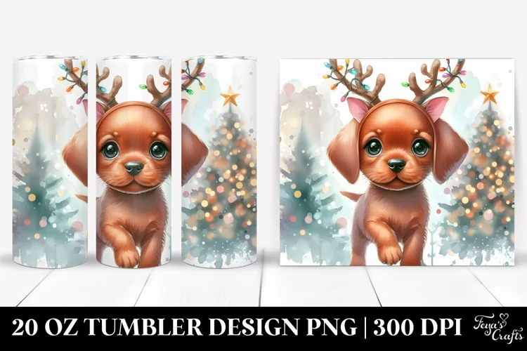 Baby Vizsla with Reindeer Horns PNG