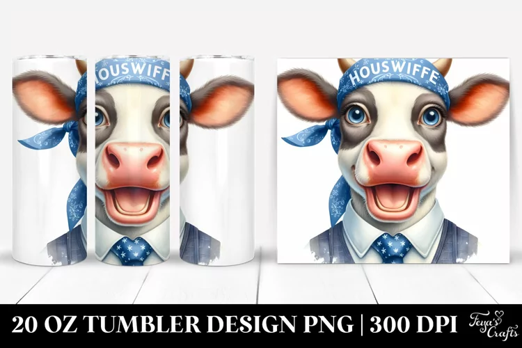 Watercolor Cow Portrait Wearing Housewife Bandana | 20 Oz