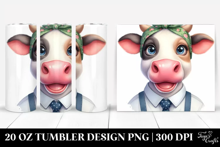 Watercolor Cow Portrait Wearing Housewife Bandana | 20 Oz