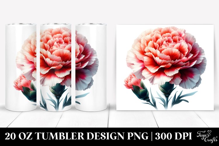 Vibrant Carnation Watercolor | 20 oz Tumbler example image 1