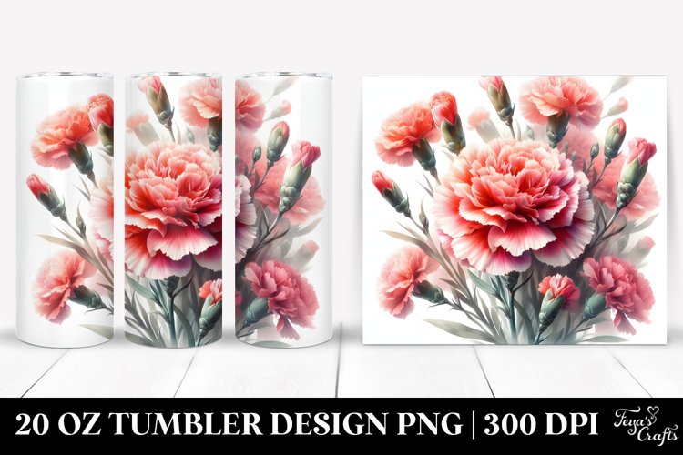 Vibrant Carnation Watercolor | 20 oz Tumbler example image 1