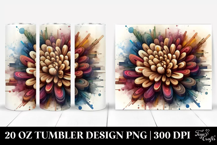 Wooden Stained Chrysanthemum Tumbler | 20 Oz Tumbler