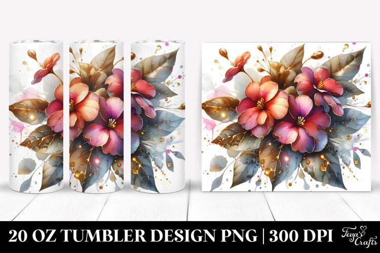 20 Oz Tumbler Sublimation | Watercolor Impatiens with Golden
