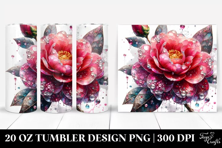 Detailed Camellia Watercolor Splash | 20 Oz Tumbler