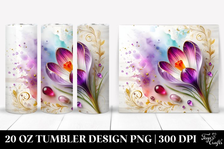 20 Oz Tumbler Sublimation | Colorful Crocus on Wooden