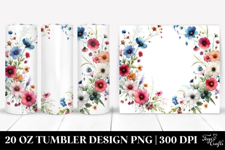 Centered Wild Flowers White Background | 20 Oz Tumbler