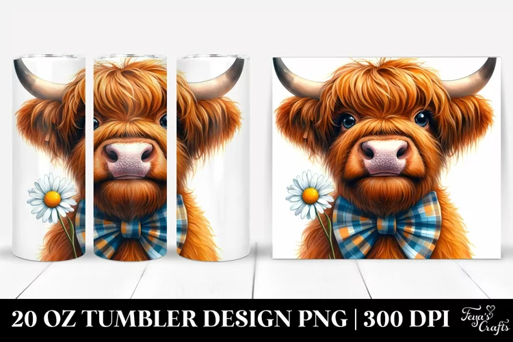 Watercolor Highland Cow Portrait Bow | 20 Oz Tumbler