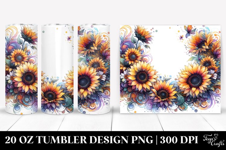 Colorful Abstract Horizontal Sunflower | 20 Oz Tumbler example image 1