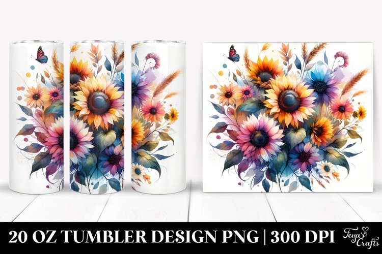 Colorful Abstract Horizontal Sunflower | 20 Oz Tumbler example image 1