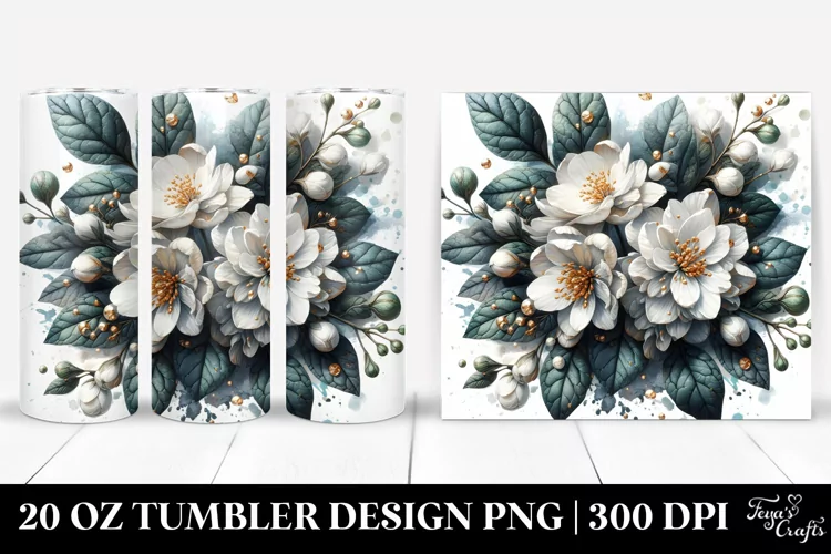 Shiny Jasmine Watercolor Splash | 20 Oz Tumbler