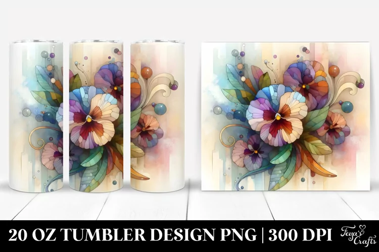 Stained Pansy Watercolor 20 Oz Tumbler