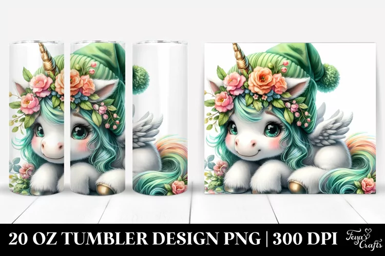 Baby Unicorn with Green Hat | 20 Oz Tumbler