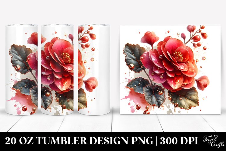 Metalic Watercolor Begonia Tumbler