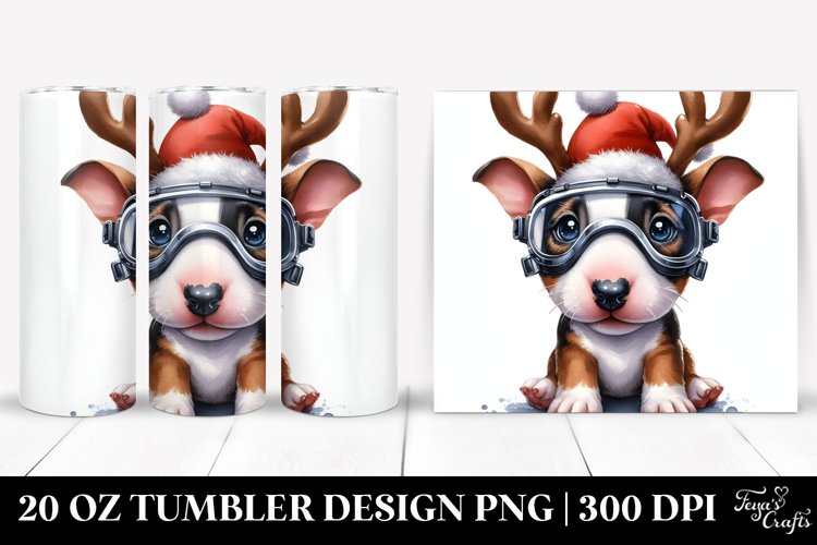 Expressive Bull Terrier in Reindeer Horns PNG