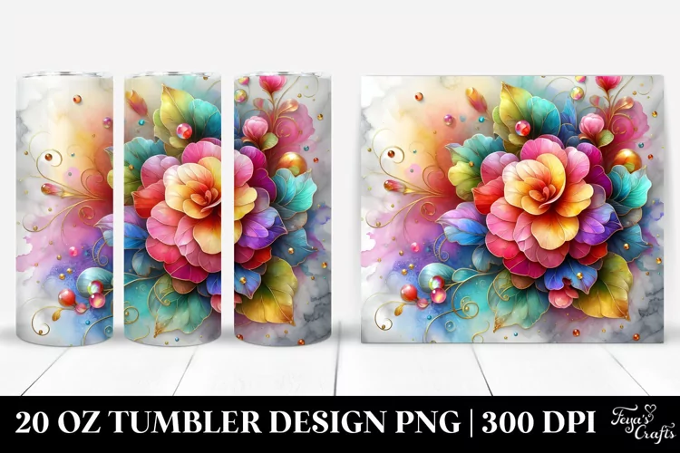 Colorful Marble Begonia | 20 Oz Tumbler
